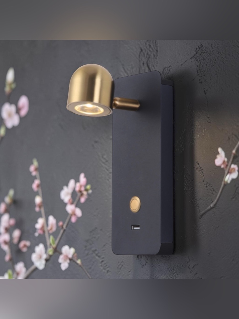 Zerouno Bedside Reading Lamp Plug Wall Sconce Adjustable Spotlight Black & Brass